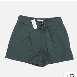 LOFT Dark Green High Waist Belted Pleat Shorts - not NWT